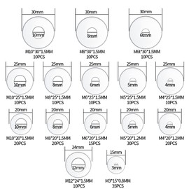 230 Pcs Large Flat Washer Set, Stainless Steel Washers, Lock Washers Assortment Kit, Metal Disc Nuts, 15 Sizes M3/M4/M5/M6/M8/M10/M12