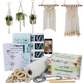 Beginners Macrame Kit for Adults,Featuring 3mm Macrame Cord,Wooden Beads,Rings,Instruction Book.All Accessories You Need to Make Macrame Plant Hanger,Macrame Wall Hanging Adults Craft Kit