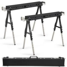 OLBRUS 2 Pack Heavy Duty Folding Sawhorse Pair, Adjustable Height & Legs, Portable Metal Saw Horses with 2600 LBS Load Capacity, Portable Folding and Fast Open Legs and Easy Grip Handle for Woodworking.