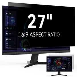 27 Inch Privacy Screen for Computer Monitor 16:9 Aspect Ratio, Eye Protection Anti Blue Light Glare Shield, 27in Removable Black Blackout Anti Spy Protector Film Desktop Security Private Filter