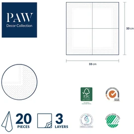 Paw Lunch Napkin Pack of 20, Delicate Flowers, 33 x 33 cm