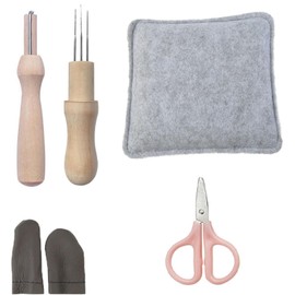 JISRKP 5Piece Felting Kit, 5.9 x 4.92in Needle Felting Pad, Natural Wool Needled Pad, with 2 Felt Needle, A Pair Finger Cots, Scissors, Starter Kit Needle Tools and Supplies