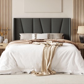 Allewie Full Size Platform Bed Frame with Geometric Wingback Headboard, Boho Upholstered Bed with Wooden Slats Support, No Box Spring Needed, Easy Assembly, Dark Grey