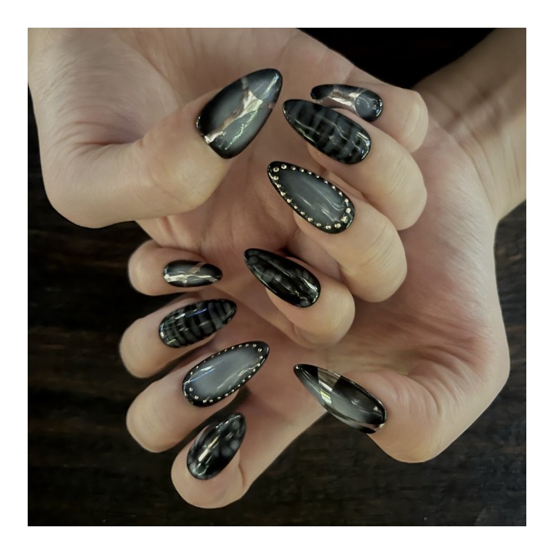 Midnight Handmade Nail Tips - Coffin Egg / 미드나잇 수제네일팁