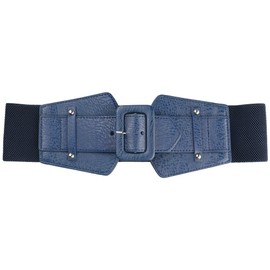 Elerevyo Women Wide Stretchy Waist Belt, Vintage Elastic Chunky Buckle Belts for Dress Navy Blue 68-82cm/26.77-32.28"