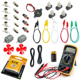 InputMakers Elektrobaukasten für Kinder mit Multimeter Digital, stromkreis bausatz kinder, elektronik baukasten mit Flachbatterie, lern electric, easy elektro start