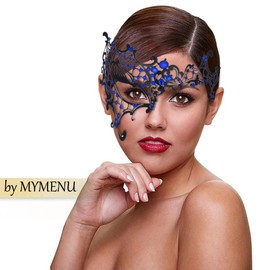 MYMENU Masquerade Mask for Women Shiny Rhinestone Metal Mask Venetian Mask for Party Prom Ball (Half Face Blue)