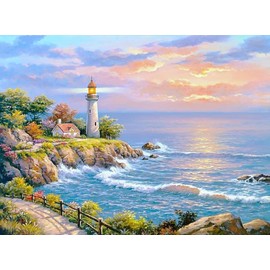 Wowdecor Paint by Numbers Kits for Adults Kids, Number Painting - Sea Waves Lighthouse Landscape 16x20 inch (Frameless)