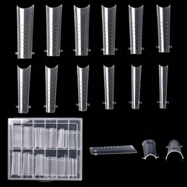KADS 120PCS Clear Full Cover Dual Nail System Form UV Gel Acrylic Nail Art Mold Artificial Nail Tips with Scale for Extension (MODEL 10)