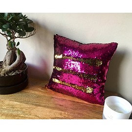 MERMAID SEQUIN CUSHION Cover Pillow Case Reversable Flip Sequins Sofa 35x35cm (Hot Pink & Gold, Without Pillow Insert)