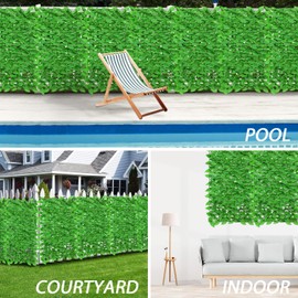 ECOOPTS Expandable Artificial Ivy Fence Wall Décor, Faux Light Laurel Leaf Fence Leaves Hedge Fence Screen Decoration for Home Backyard Garden, 58"x236", 1 Piece