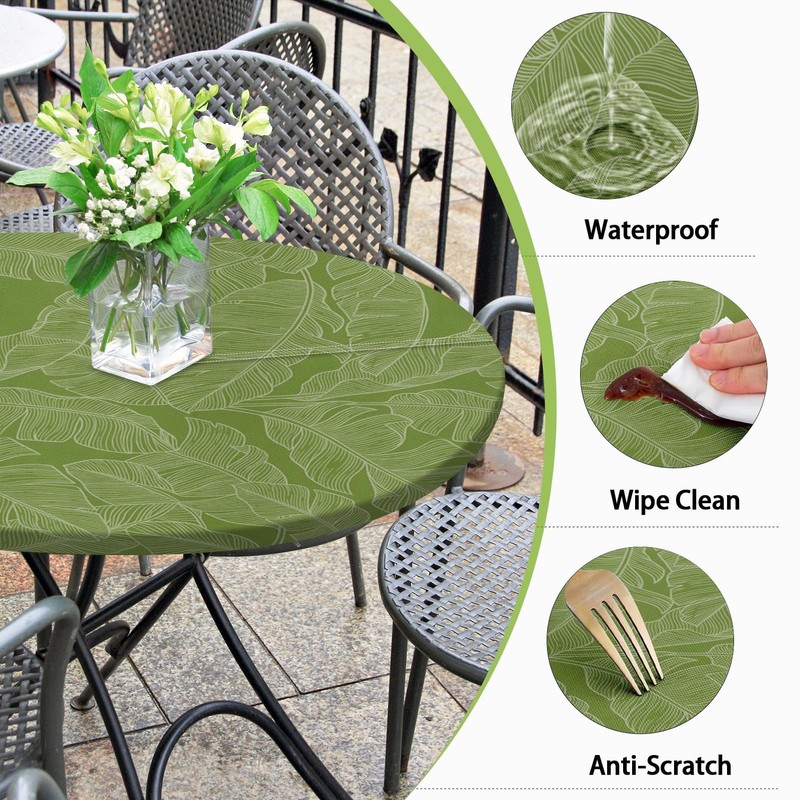 Britown Green Palm Round Outdoor Tablecloth With Umbrella Hole, Retro