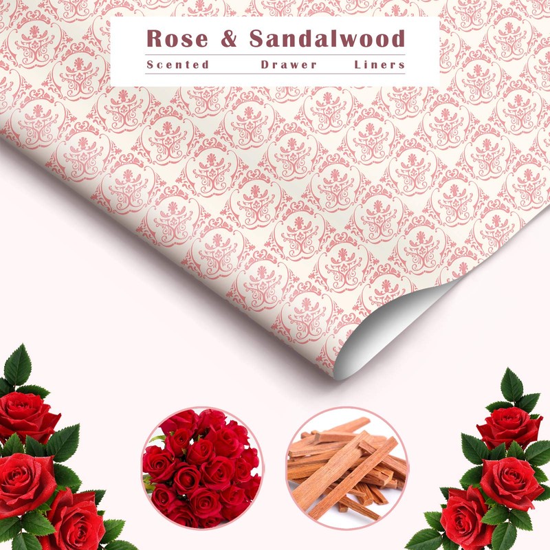 SCENTORINI Rose Sandalwood Scented Drawer Liners, Scent Paper Liners for