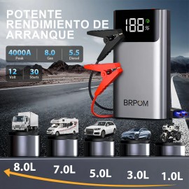 Arrancador De Batería De Auto Con Pantalla Para 8 Cilindros Brpom Ml413 12v Arrancador Portátil De Batería De Coche Brpom Para Automóvil Motocicleta Camioneta Cortacésped Todoterreno Suv Autobús
