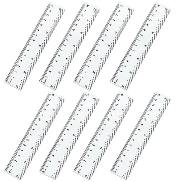 QOCUILC 8 Plastic Rulers, 15 cm Transparent Precision Ruler with
