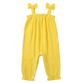 CVXV Newborn Baby Girl Sunsuit Coverall Infant Baby Girls Sleeveless Cotton Romper Jumpsuit,Yellow,0-3 Months