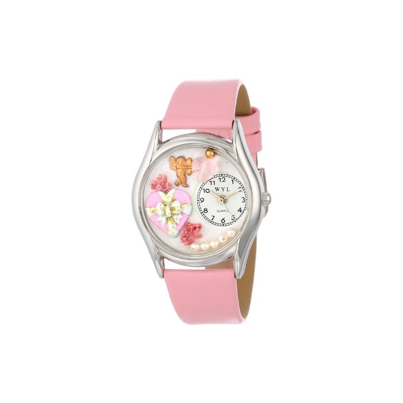 Whimsical Watches Valentine's Day Pink Leather and Silvertone Unisex Quartz