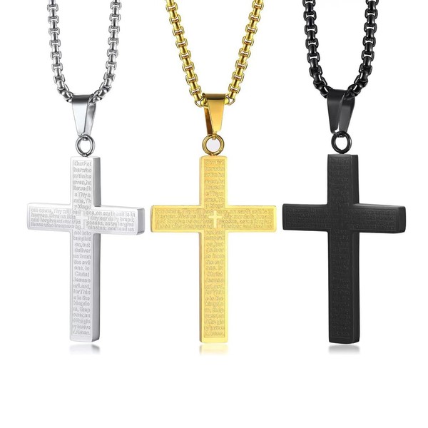 XFSRG Pack of 3 Cross Necklace for Men Boys Children