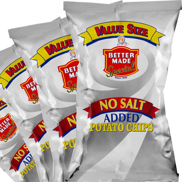 Better Made No Salt Added Potato Chips - Four (4) Pack - 5oz Value Size Bags
