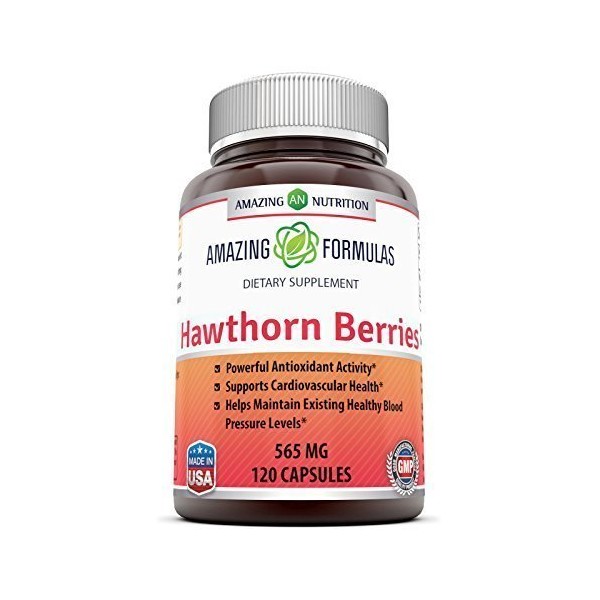 Amazing Formulas Hawthorn Berries 565mg Herb Capsules (Non-GMO,Gluten Free) * Powerful Anioxidant Activity * Supports Cardiovascular Health & Immune Health* (120 Count)