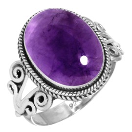 Jeweloporium 925 Silver Ring for Women Violet Natural Amethyst Stone Boho Silver Ring Size S Mothers' Day Gift Statement Jewelry