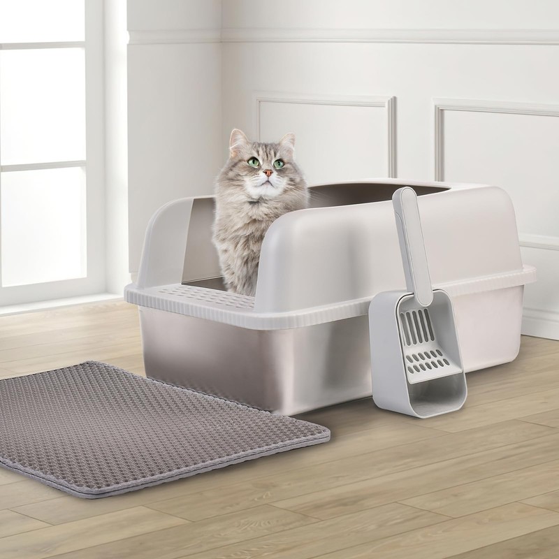 Henkelion Stainless Steel Cat Litter Box with Lid, 20" L