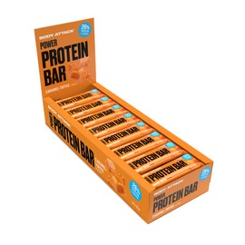 Body Attack Proteinriegel - Caramel Toffee - 24 x 35 g - Fitness Protein Riegel fettarm - Eiweißriegel mit wichtigen Vitaminen, L-Carnitin & 25% hochwertigem Milcheiweiß - Made in Germany