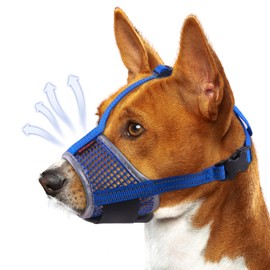 Dog Muzzle, Air Mesh Breathable Muzzle for Medium Large Sized Dogs to Anti & Prevent Biting Barking, Soft Grooming Muzzle for German Shepherd Dog with Reflective & Adjustable Strap(Blue-XXL