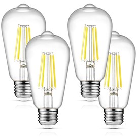 Unicozin Vintage Edison LED Bulbs 4-Pack, 6W, Equivalent 60W, 5000K Daylight, E26 Medium Base, 700 Lumens, Non-Dimmable, CRI 80+ for True Color, Clear Glass for High Brightness