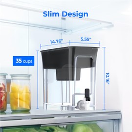 Waterdrop 35-Cup Slim Water Filter Dispenser, Large Capacity, 200-Gallon Long-Life, Faster Filtration, Reduces Chlorine, PFOA/PFOS and More, BPA Free, Black (with 1 Filter)