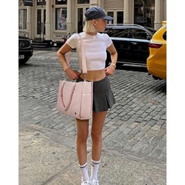 Telena Tote Bag for Women Puffer Bag Quilted Carryall Shoulder Handbag Lightweight for Travel Work Gym Pink