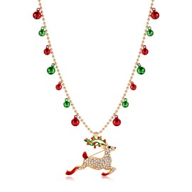 Isaloe Collar de copo de nieve de Navidad con colgante de copo de nieve de diamantes de imitación, collar largo, cadena de bolas, collares de campana, regalo festivo para mujeres y niñas, Metal, Aleación.