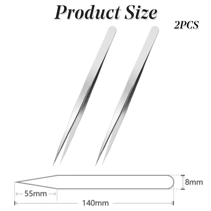 2PCSPrecision Tweezers, Stainless Steel Pointed Tweezers for Craft, Electronics, Soldering,