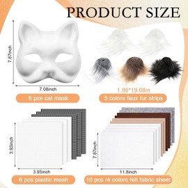 Seenelling 23 Pcs DIY Therian Mask Kit Blank Cat Mask with Felt Fabric Sheet Plush Faux Fur Eye Mesh for Therian Gear Stuff (Brown Series)