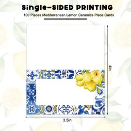FYSUIMU 100Pcs Blue Tiles Place Cards 2 x 3.5 Inch Mediterranean Lemon Tented Cards Seating Cards for Spring Summer Wedding Bridal Shower Table Setting