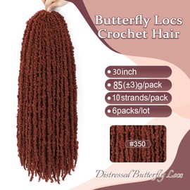 GetGal Ginger Butterfly Locs Crochet Hair 30 inch Pre Looped Distressed Faux Locs Crochet Hair for Black Women 6 Packs Butterfly Soft Locs Natural Hair Extension(30inch,#350)