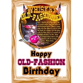 ValxArt Happy Old Fashion Cocktail Birthday Recipe Greeting Card