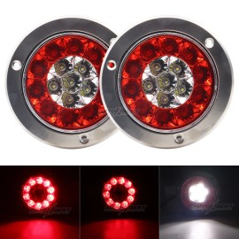 AUTOXBERT 2X 4inch Round Red White 16-LED Truck Trailer Brake Stop Turn Signal Tail Lights