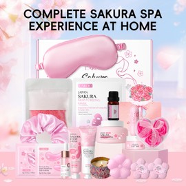 LAIKOU Sakura Bath Set, 19pcs Relaxation SPA Ladies Unique Self Care Package, Mothers Day Christmas Birthday Skincare Gifts for Her Friend Sister Mum Wife, Pamper Gift Set for Women