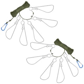 2 Sets Fishing Stringer Clip 16 Feet Rope Fish Stringer Fish Holder with 5 Stainless Steel Snap Hook for Kayak Fishing Gear Equipment Bass