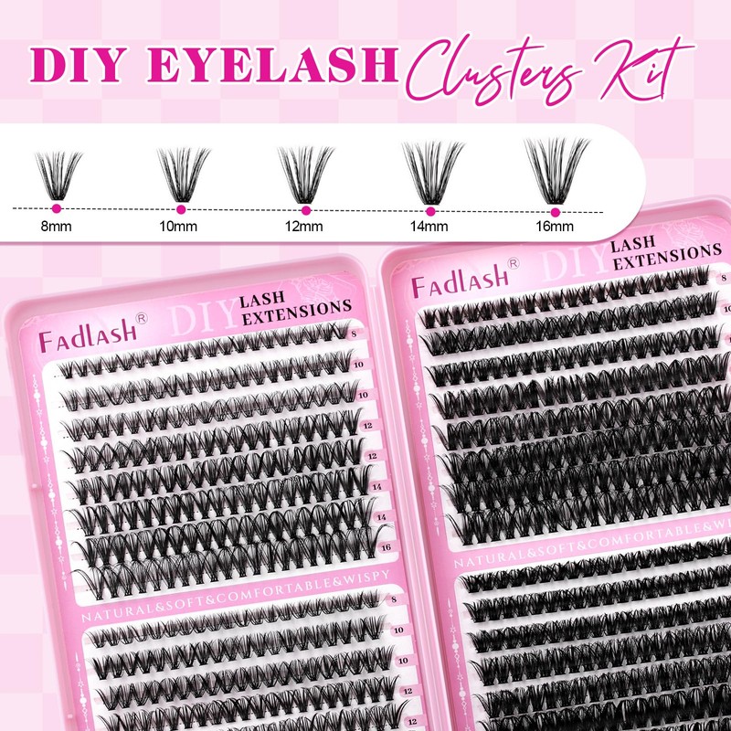 FADLASH Lash Clusters Kit 640PCS Natural Eyelash Clusters Individual D