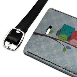 Cute Colorful Owl Family Rectangle Leather Luggage Card Suitcase Carry-On ID Tag