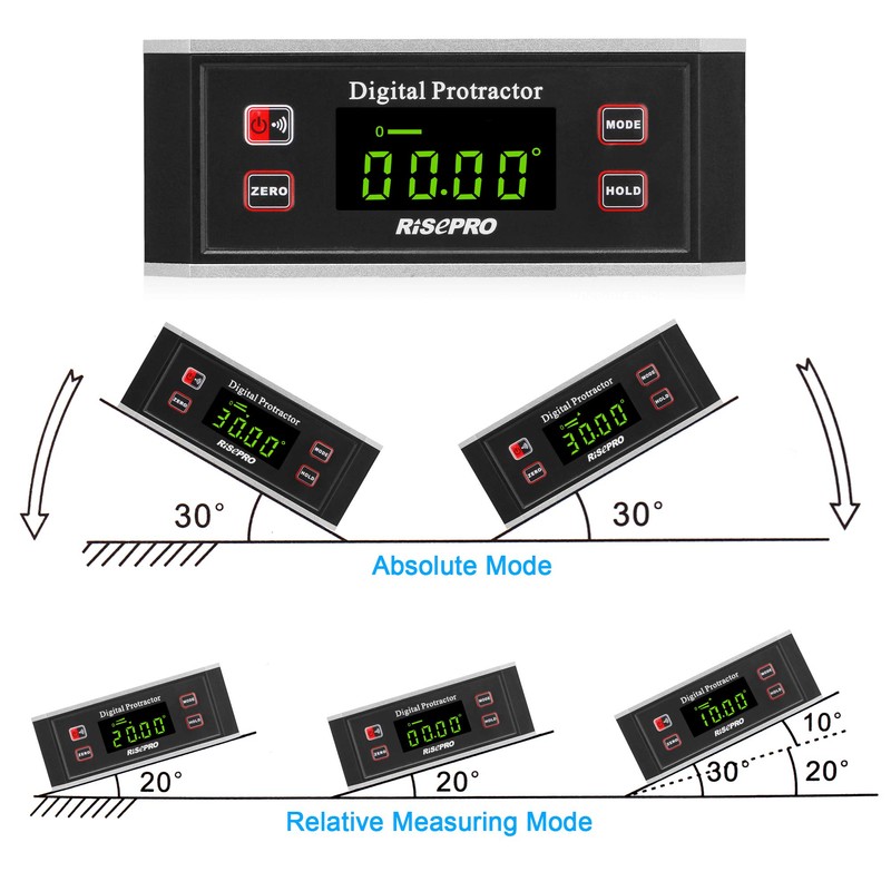Inclinometer, RISEPRO® Digital Protractor Angle Finder Level Inclinometer Magnetic V-Groove