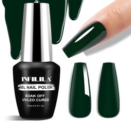 NXJ INFILILA Green Gel Nail Polish, 15ml 0.51oz Dark Green Gel Nail Polish, Hema Free Forest Green Color UV Nail Lamp Winter Christmas Gel Polish Soak Off UV Gel Nail Manicure DIY Gift for Women Girls