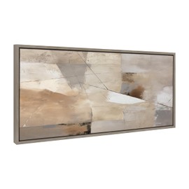 Kate and Laurel Sylvie Contemporary Neutral Textured Abstract Framed Canvas Wall Art by The Creative Bunch Studio, 18x40 Gray, Natural Modern Abstract Art for Wall