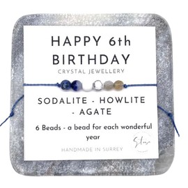 6th Birthday Bracelet, Adjustable Child's Crystal Bead Bracelet, Birthday Gift for Kids, Natural Gemstone Jewellery (Sodalite and Howlite)