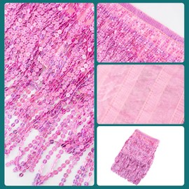 Belly Dance Hip Scarf Sequin Tassel Skirt and Heart Sunglasses Wrap Sparkly Rave Costume Performance Outfit for Women (Pink)