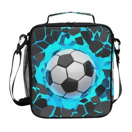 Lunch Bag Insulated Lunch Box Bag 3D Light Wall Football Soccer Pattern Cooler Tote Bag for Girls Boys Students School