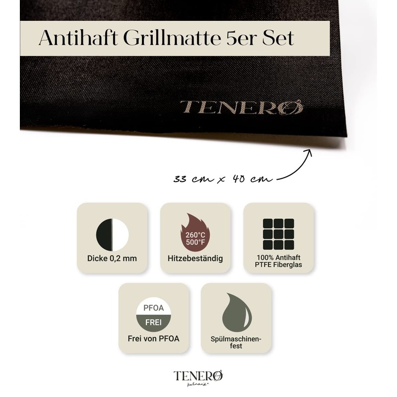TENERO Grill Mat, Set of 5, 40 cm x 33