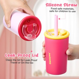 Gencywe Kids Stainless Steel Cups with Straws and lids | 12 oz Spill-Proof Sippy Smoothie Tumbler Set, Small Kids Snack & Drink Water Cups, BPA-Free, Dishwasher Safe, with Box